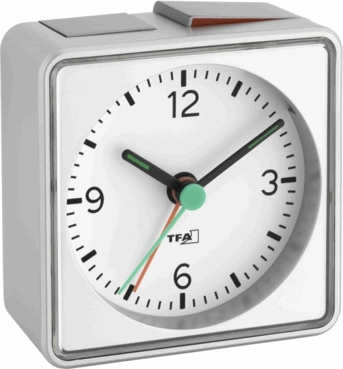 TFA Push αναλογικό ξυπνητήρι με αθόρυβη λειτουργία, ασημί