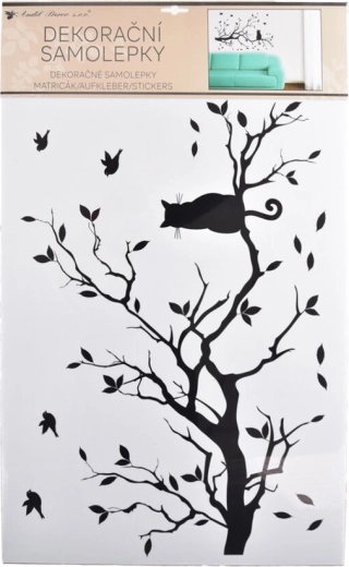 Αυτοκόλλητο τοίχου κλαδί με γάτα μαύρο 60 × 42 cm