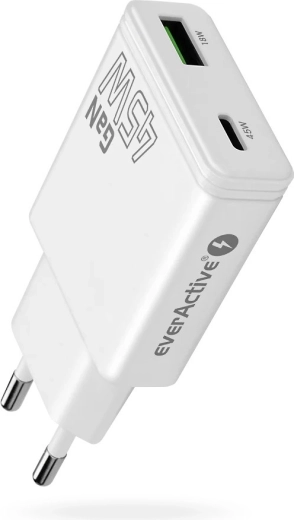 Φορτιστής everActive GaN super slim 45 W με USB‑C PD και USB‑A QC 3.0