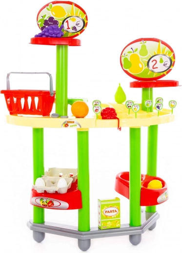 Πολύχρωμα τρόφιμα και καλαθάκι για ρεαλιστικές αγορές