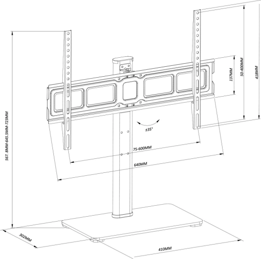 Ευρεία συμβατότητα VESA 75×75 έως 600×400