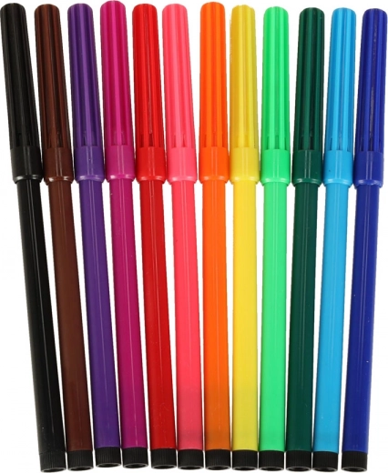 12 χρωματιστοί μαρκαδόροι και τάξη στο τραπέζι